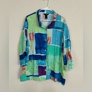 Ali Miles Womens Floral Button Up Top Size XL Geyometric Tropical Artsy Boho